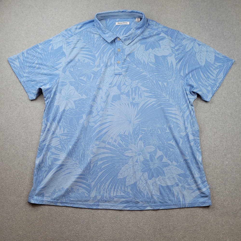 Tommy Bahama Polo Shirt Mens 3XLB Blue Floral Short Sleeve Tencel Blend Casual